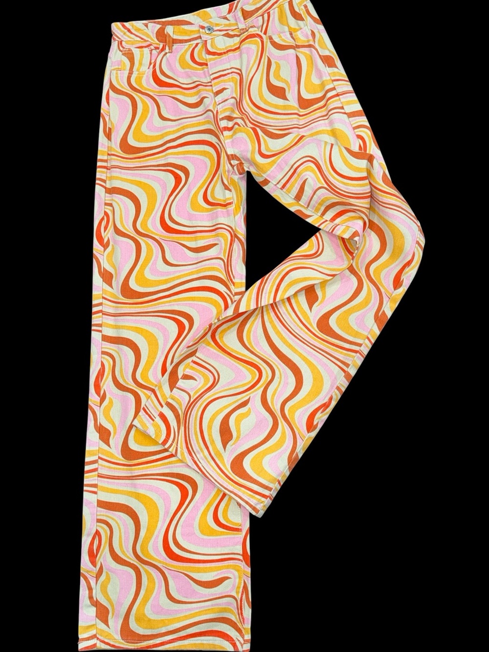 Groovy Wide Leg Psychedelic Print Jeans